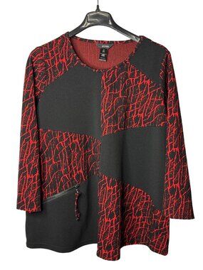 Ali Miles Plus Size Tunic Top Size 1X Red Black Patchwork Wearable Art Lagenlook